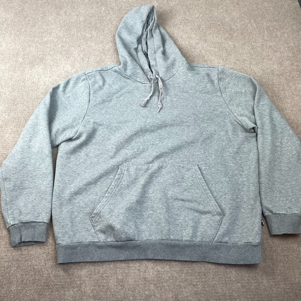 Puma Fleece Hoodie Men's XL Heather Gray Kangaroo Pockets Gym Gear Performance